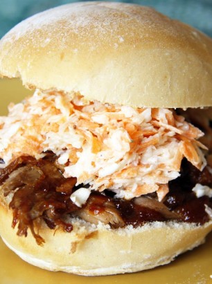 ready to eat pulled pork sandwich with coleslaw
