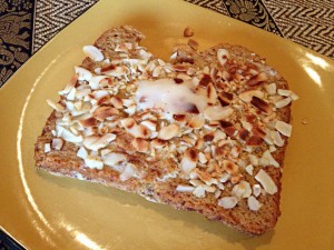finished almond french toast with butter