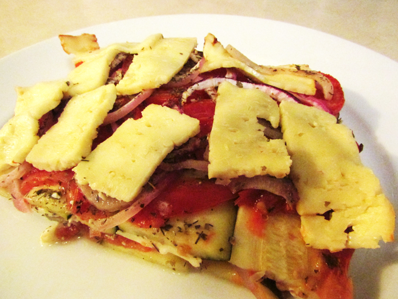 Zucchini, tomato and feta bake