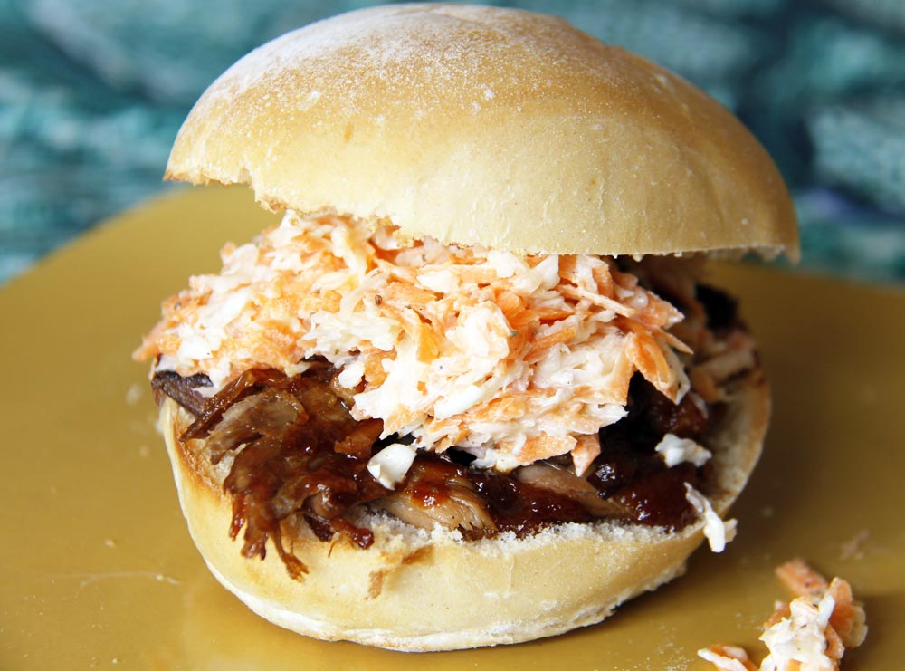 ready to eat pulled pork sandwich with coleslaw